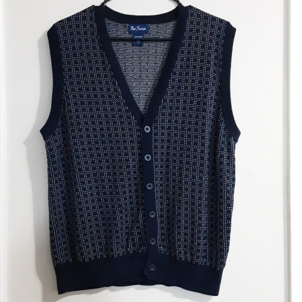 Paul Fredrick mens cardigan sweater silk blend navy blue button down L retro y2k